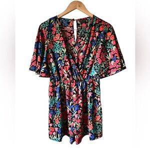 Dreimp Black Floral Romper Short Sleeve Womens Medium